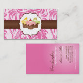 ピンク&ブラウンフローラカップケーキベーカリー名刺 名刺 (正面/裏面)