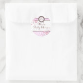 ピンク&ブラウンフローラデザインベビーシャワーステッカー ラウンドシール (バッグ)