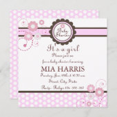 ピンク&ブラウンフローラデザインベビーシャワー招待状 招待状 (正面/裏面)
