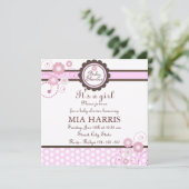 ピンク&ブラウンフローラデザインベビーシャワー招待状 招待状 (スタンド正面)