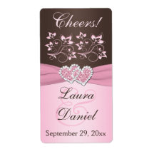 ピンク、ブラウンフローラワインボトルラベル