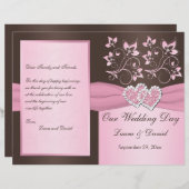 ピンク、ブラウンフローラ、ハート結婚式 プログラム (正面/裏面)