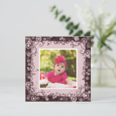 ピンク&ブラウンベビーファースト誕生日招待状 招待状 (スタンド正面)