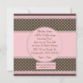 ピンク&ブラウンベビーファースト誕生日招待状 招待状 (裏面)