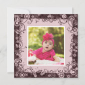 ピンク&ブラウンベビーファースト誕生日招待状 招待状 (正面)