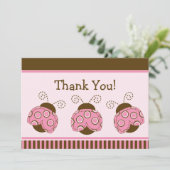 ピンク&ブラウンモダンレディバグ赤ちゃんシャワーありがとう サンキューカード (スタンド正面)