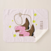 ピンク&ブラウン女性のカーボーイブーツ&ロープパーソナライズされた、 シェルパブランケット (正面(横))