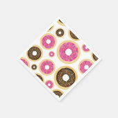 ピンク&ブラウン散水ドーナツ誕生日モダンパーティー スタンダードカクテルナプキン (角)