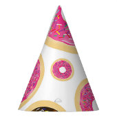 ピンク&ブラウン散水ドーナツ誕生日モダンパーティー パーティーハット (左)