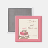 ピンク/ブラウン結婚のケーキマグネットの好み マグネット (正面/裏面)