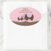 ピンク&ブラウン象ベビーシャワー楕円ステッカー 楕円形シール (バッグ)