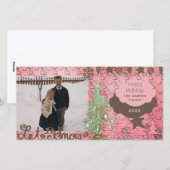 ピンク/ブラウン雪だるまクリスマスホリデーフォトカード シーズンカード (正面/裏面)