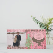 ピンク/ブラウン雪だるまクリスマスホリデーフォトカード シーズンカード (スタンド正面)