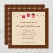 ピンク、ブラウン、クリームのカップケーキ 招待状 (正面/裏面)