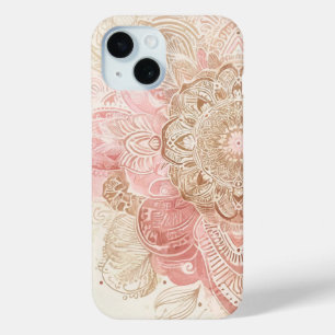 ピンク ブラウン クリーム マンダラ ボヘミアンブォヘミアン ファッション iPhone 15ケース