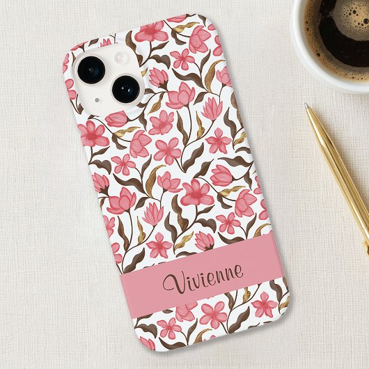 ピンク ブラウン ゴールド 水彩 野の花 名前 Case-Mate iPhoneケース