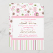 ピンク ブラウン スイート ガール ポルカ ドット 命名式 招待状 (正面/裏面)