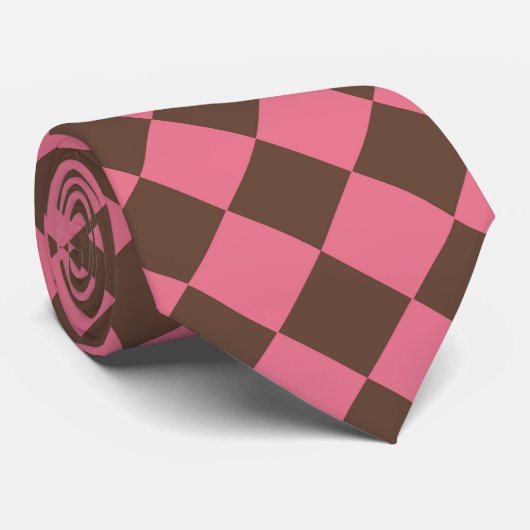 ピンク ブラウン チェッカー ダイヤモンド パターン ネクタイ (ロール)