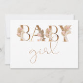 ピンク・ブラウン・ベビーガール・ディスプレイ・シャワー・インサート・カード 招待状 (裏面)
