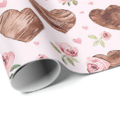 ピンク ブラウン ローズ フラワーハート ウェディング ラッピングペーパー (ロールコーナー)