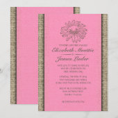 ピンク＆ブラウン ヴィンテージ ラッセル 結婚式招待状 招待状 (正面/裏面)