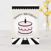 ピンク&ブラックお誕生日ケーキ/ストライプ カード (黄色い花)