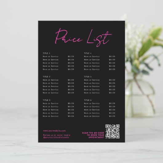 ピンク&ブラックのネオン美しい価格一覧メニューQRコード (スタンド正面)