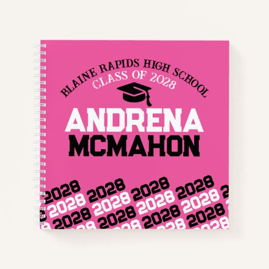 ピンク&ブラックのパワプリント卒業ゲストブック ノートブック (正面)