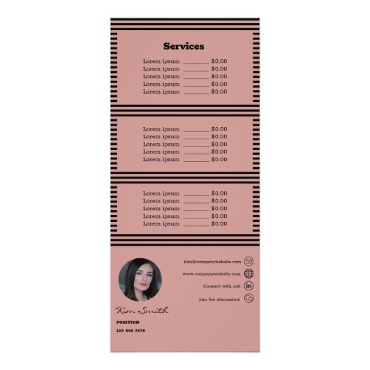 ピンク&ブラックのヘアスタイリストサービス一覧 ラックカード (裏面)