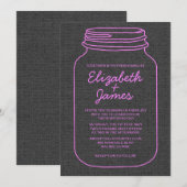 ピンク＆ブラックのルーズテック メイソンジャー 結婚式招待状 招待状 (正面/裏面)