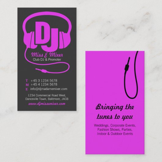 ピンク&ブラックのレディースDJプロモータの名刺 名刺 (正面/裏面)