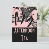 ピンク&ブラックアフタヌーンハイティーパーティの招待状 招待状 (スタンド正面)