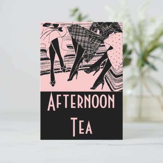ピンク&ブラックアフタヌーンハイティーパーティの招待状 招待状 (スタンド正面)