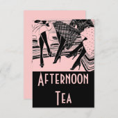 ピンク&ブラックアフタヌーンハイティーパーティの招待状 招待状 (正面/裏面)