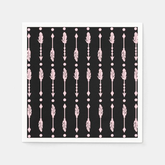 ピンク&ブラックアローズワイルドワンガールバースデーパーティー スタンダードカクテルナプキン (正面)