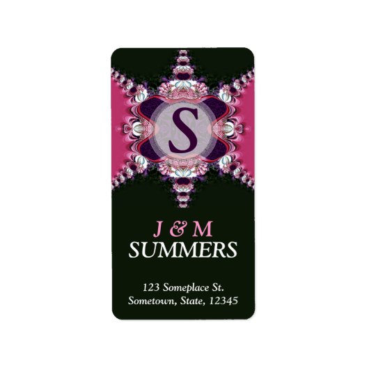 ピンク+ブラックアートレースモノグラム住所 シール (正面)