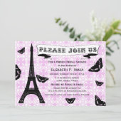 ピンク&ブラックエッフェルタワーブライダルシャワー招待状 招待状 (スタンド正面)