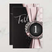ピンク&ブラックエレガントラグジュア結婚リーのテーブル番号 招待状 (正面/裏面)