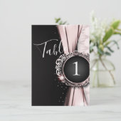 ピンク&ブラックエレガントラグジュア結婚リーのテーブル番号 招待状 (スタンド正面)