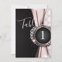 ピンク&ブラックエレガントラグジュア結婚リーのテーブル番号 招待状