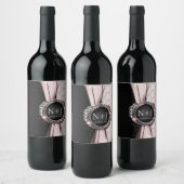 ピンク&ブラックエレガントラグジュア結婚リー ワインラベル (ボトル)