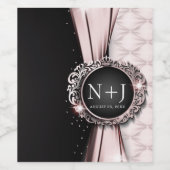 ピンク&ブラックエレガントラグジュア結婚リー ワインラベル (シングルラベル)