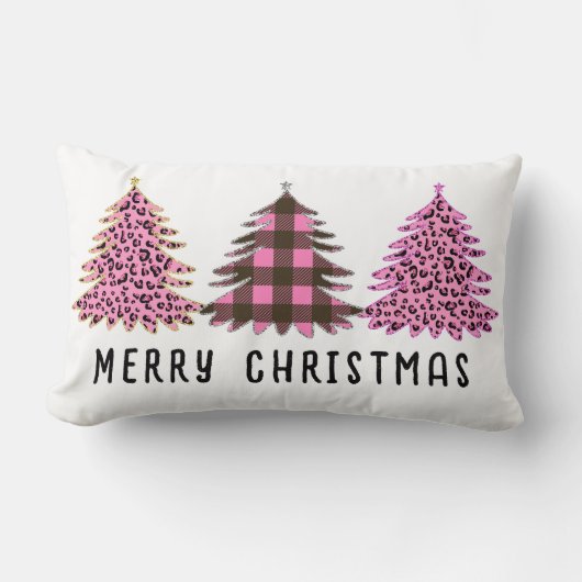 ピンク&ブラッククリスマスツリートリオ ランバークッション (正面)