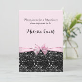 ピンク&ブラックグリッターグラムボウガールズベビーシャワー 招待状 (スタンド正面)