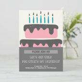 ピンク&ブラックケーキ1歳の誕生日招待状 招待状 (スタンド正面)