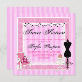 ピンク&ブラックシックSweet16誕生日招待状 招待状 (正面/裏面)