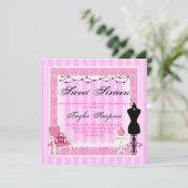 ピンク&ブラックシックSweet16誕生日招待状 招待状 (スタンド正面)