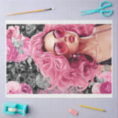 ピンク&ブラックシャビーグラムウーマンデコペ紙 薄葉紙 (クラフト)