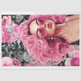 ピンク&ブラックシャビーグラムウーマンデコペ紙 薄葉紙