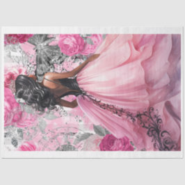 ピンク&ブラックシャビーグラムドレス2 Decopage紙 薄葉紙